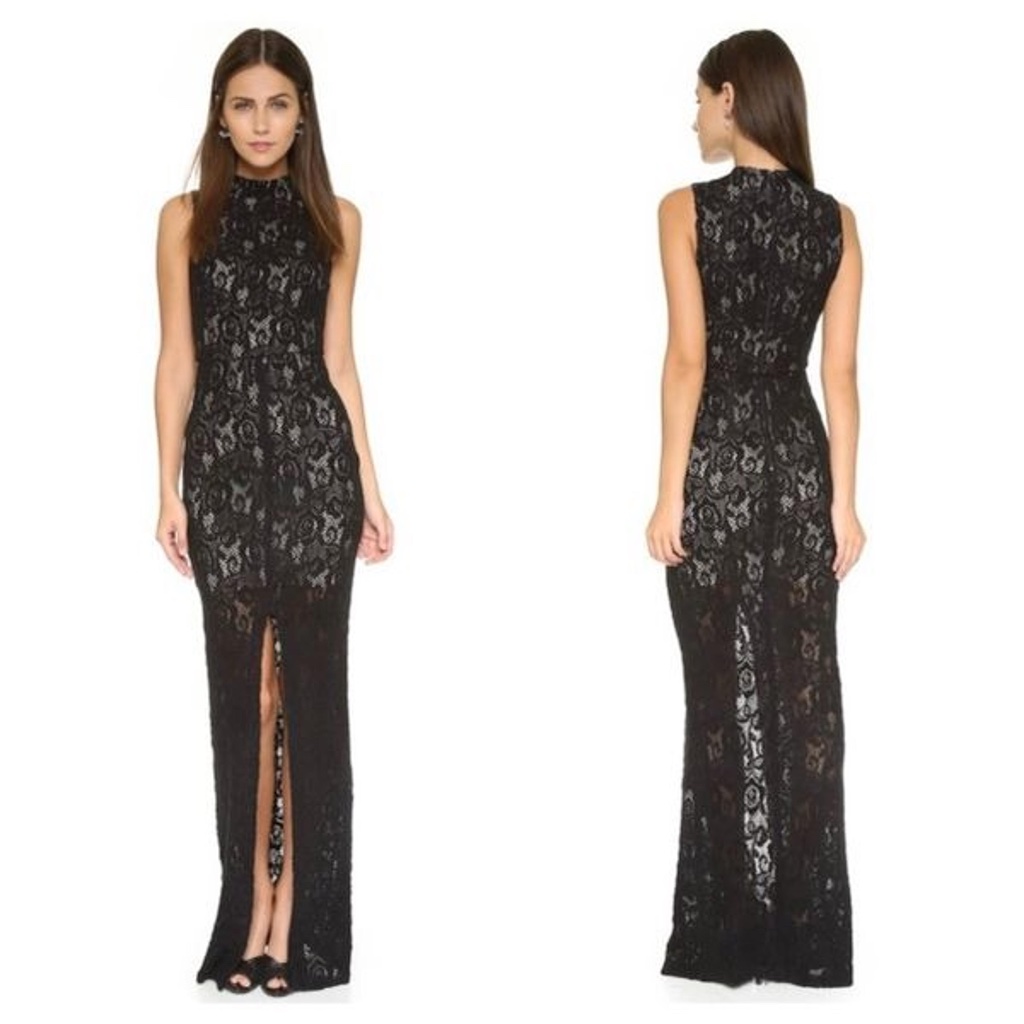 Alice + Olivia Women's Gisela High-Neck Lace Contrast Gown